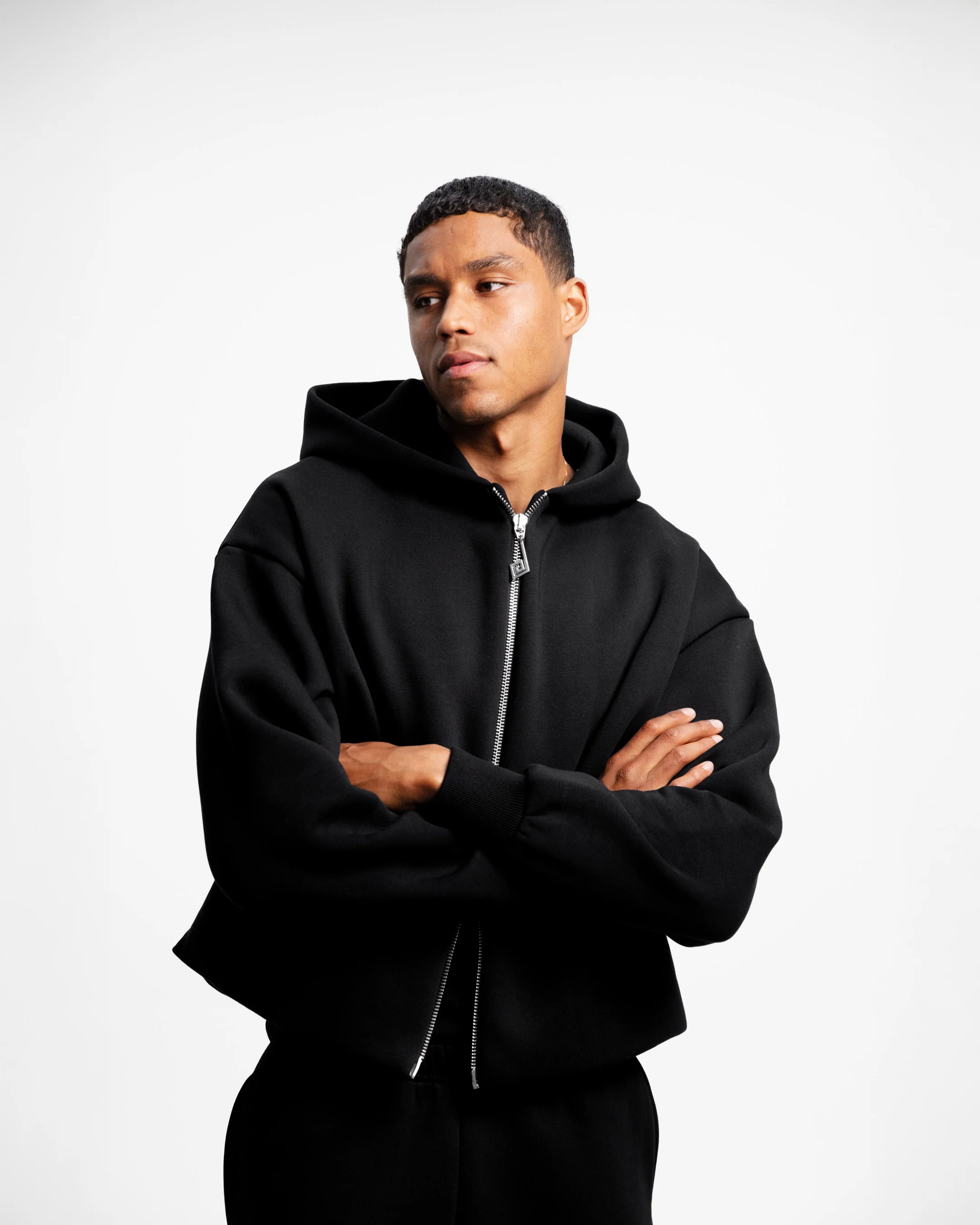 Two-Way Zip Hoodie Black - Image 4