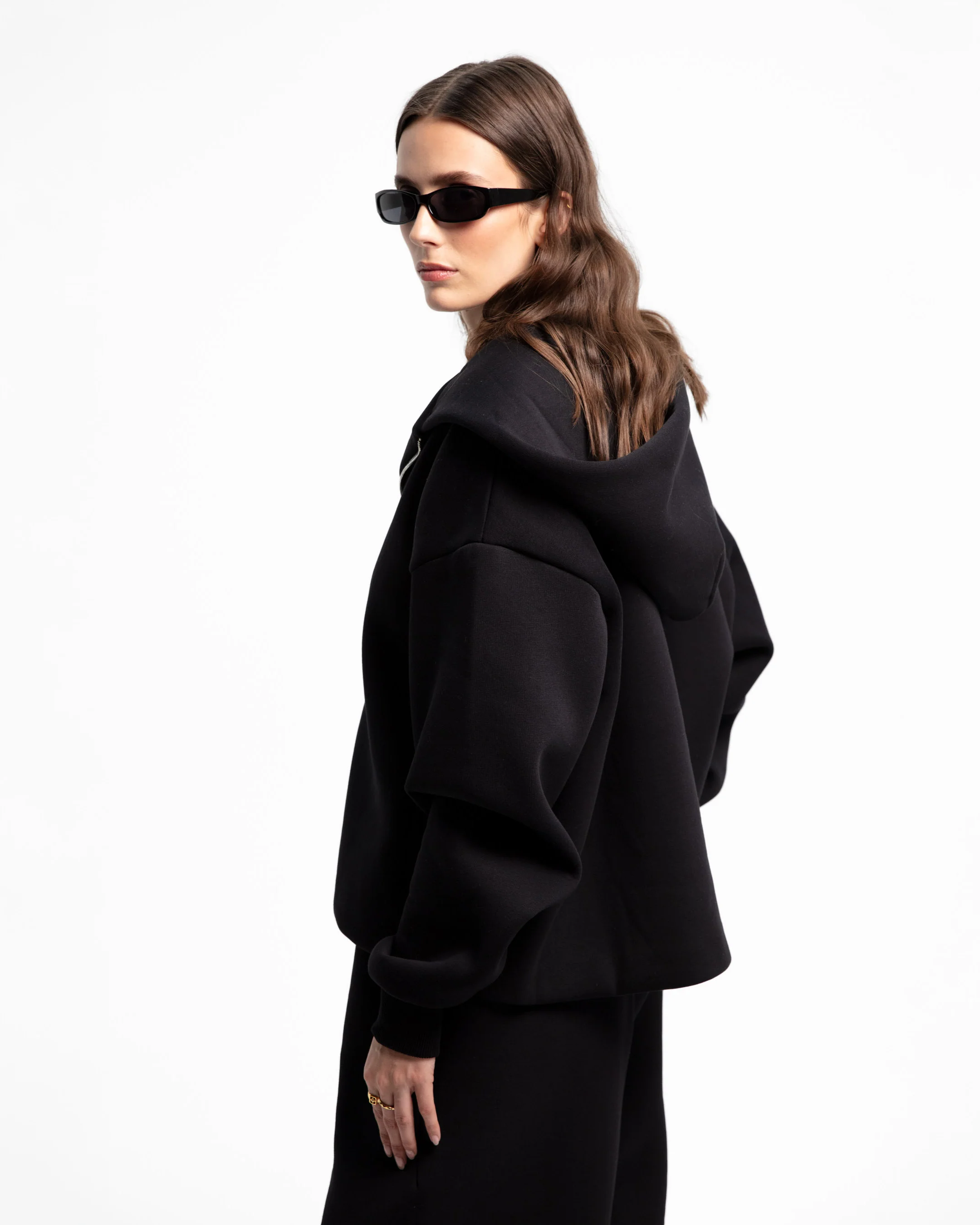 Two-Way Zip Hoodie Black - Image 5